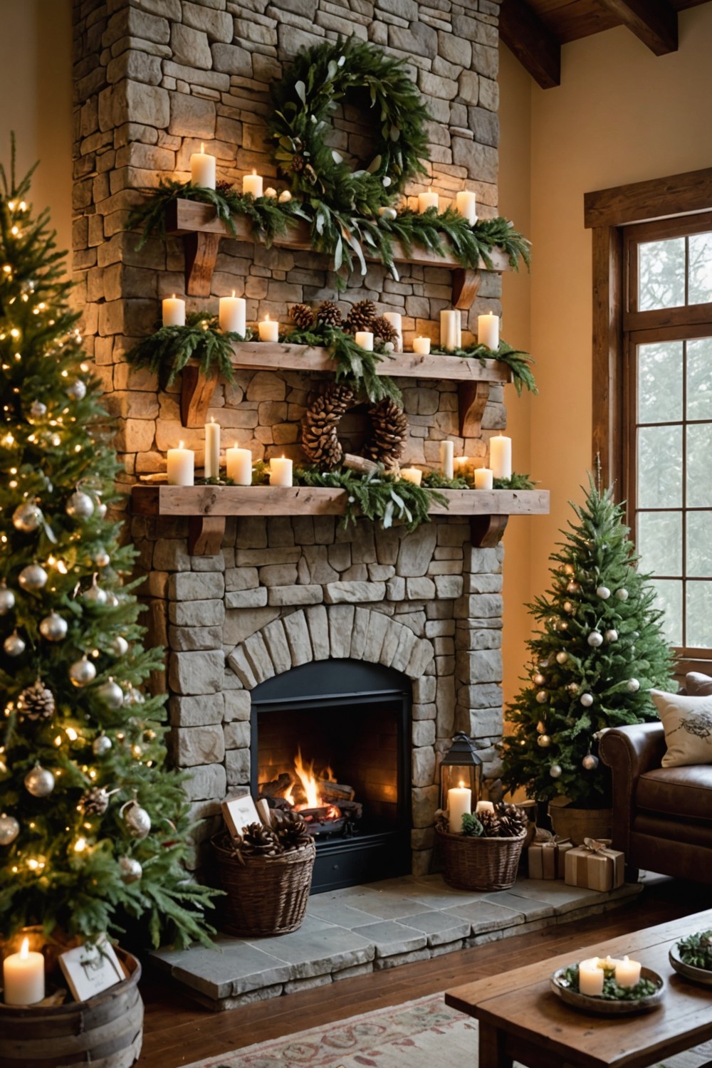 Fresh Greenery on Mantel