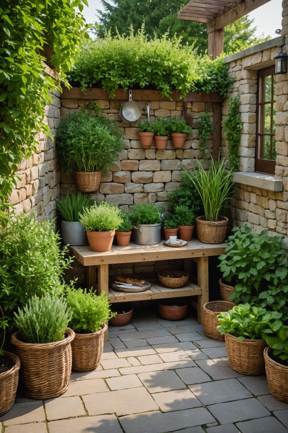 Fresh Herb Garden with Built-In Planters