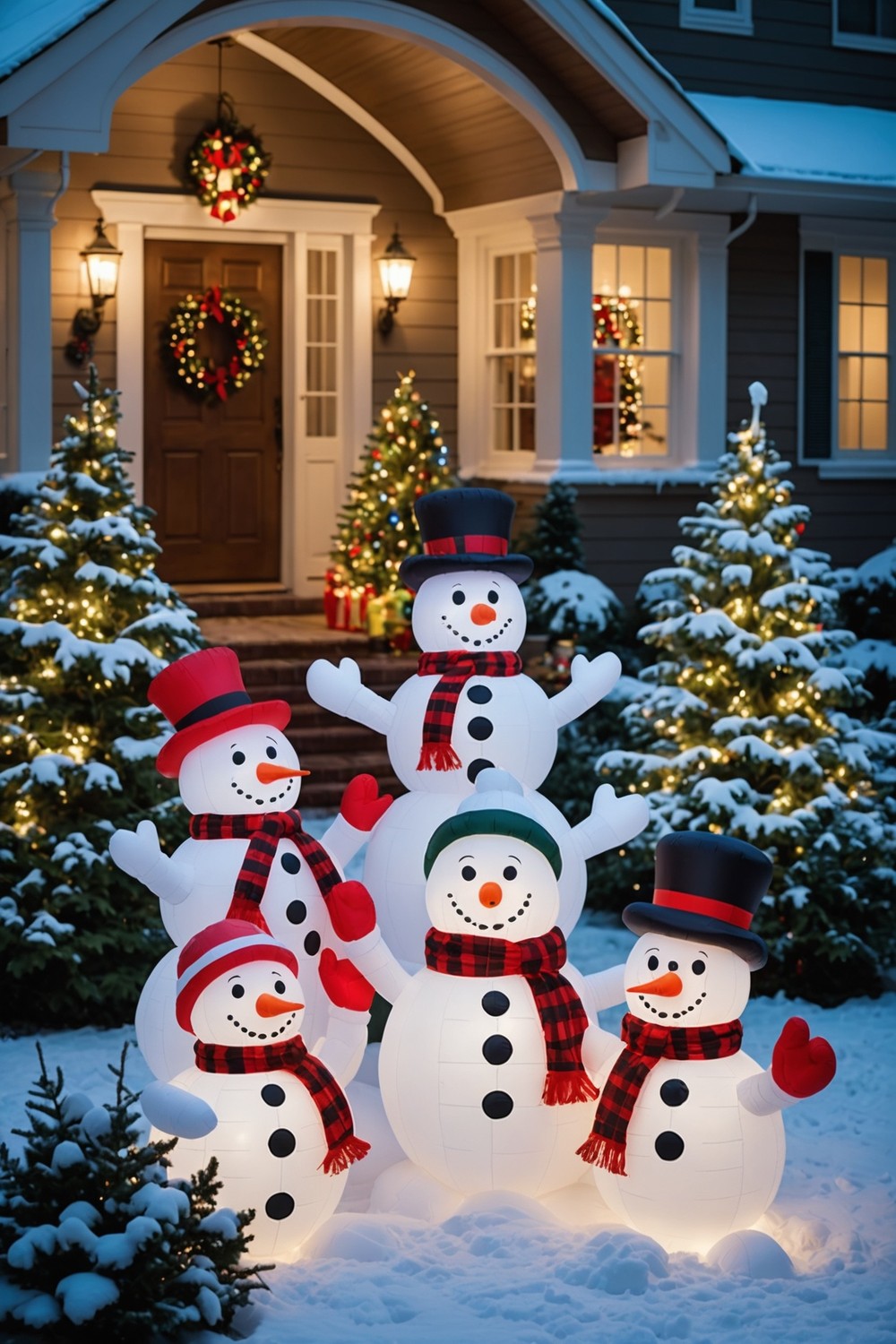 Inflatable Snowmen with Built-in Lights