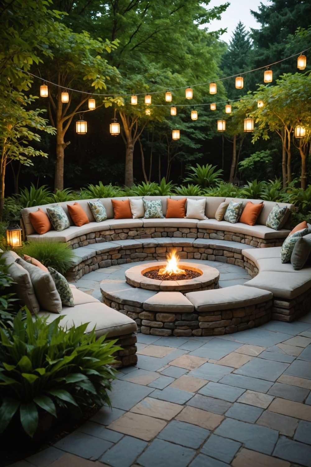 Intimate Conversation Pit with Natural Stone Seating