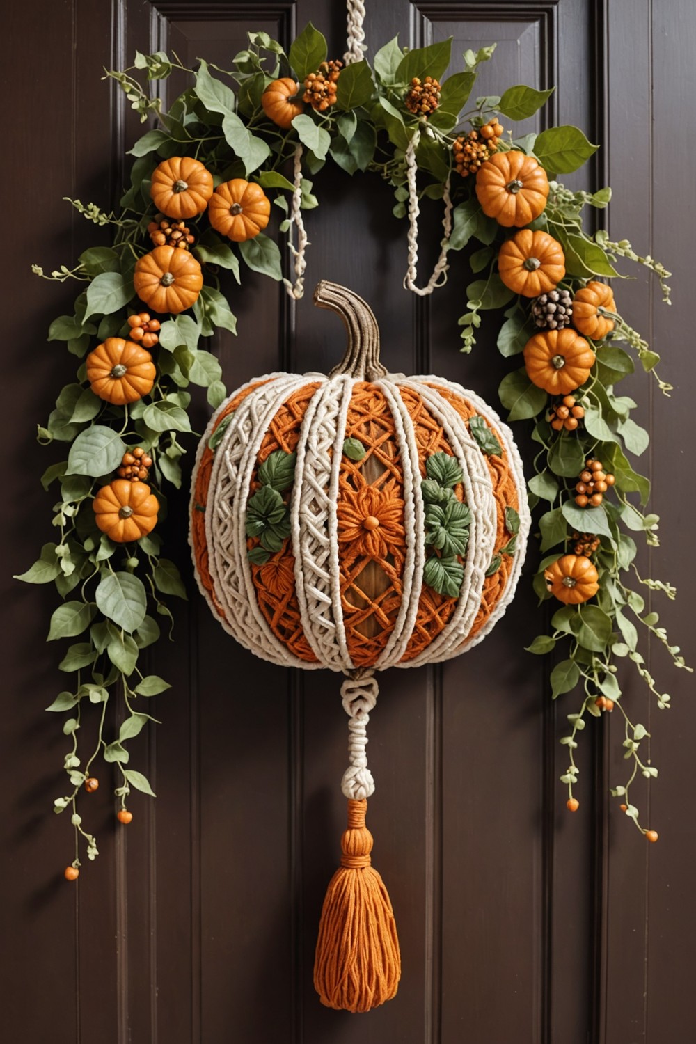 Macrame Pumpkin Door Hanger with Beads