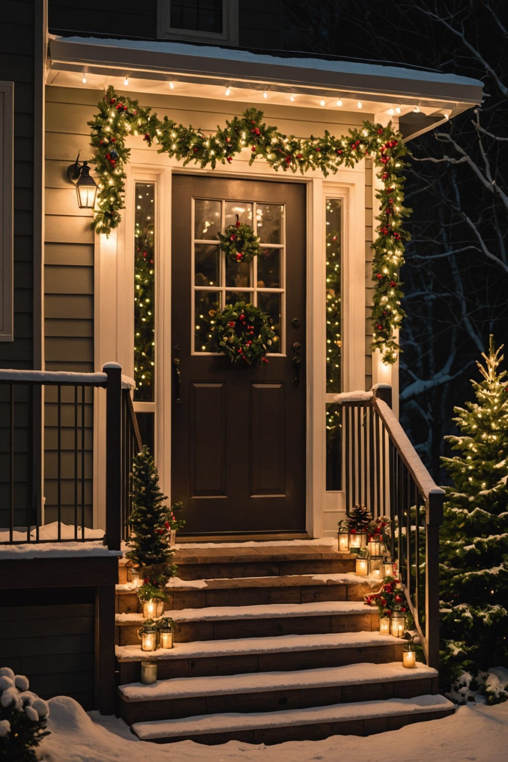 Magical Nighttime Christmas Porch with String Lights