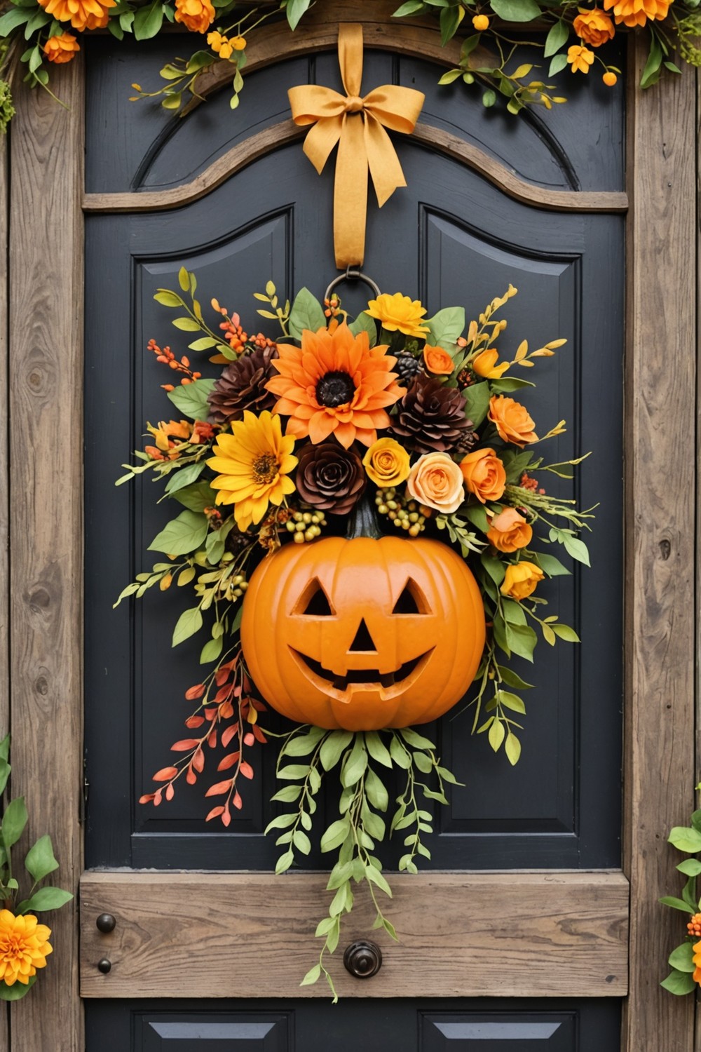 Mini Pumpkin Door Hanger with Floral Arrangement