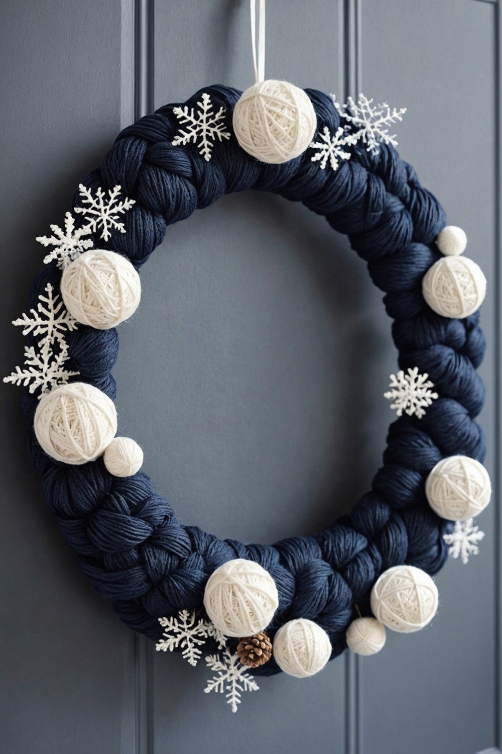 Navy Blue Yarn Ball Wreath