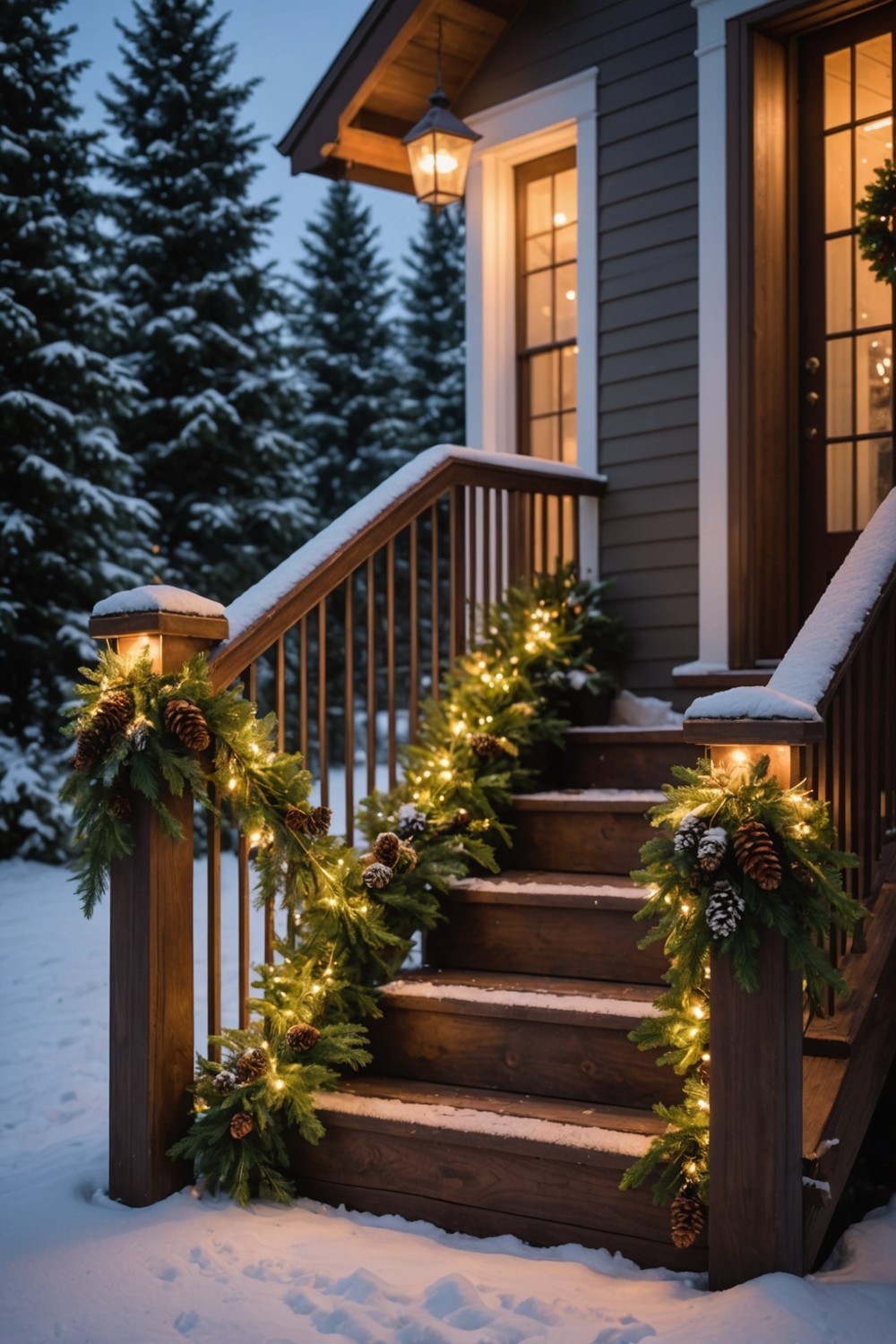 Outdoor Garland with Lights and Pinecones