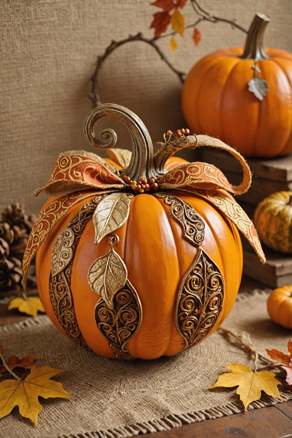 Painted Ceramic Pumpkin Door Hanger