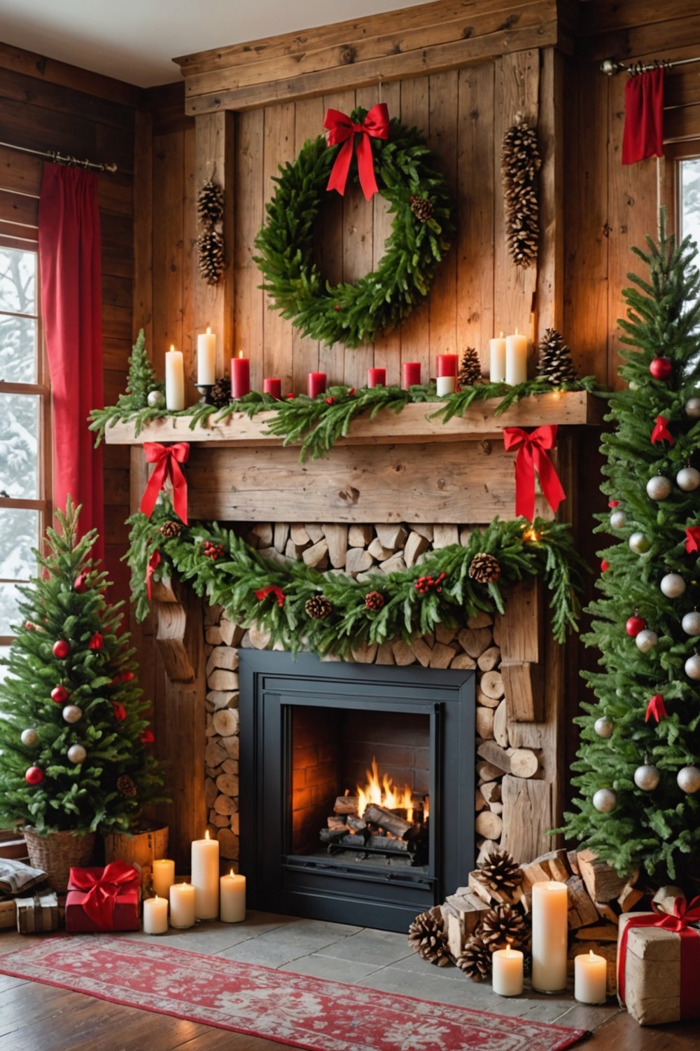 Rustic Logs and Evergreen Garland