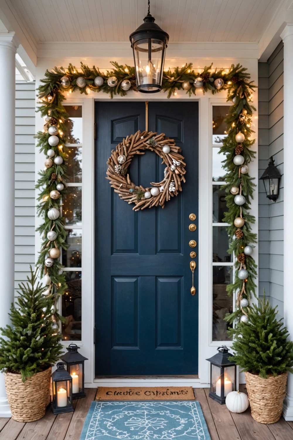 Seaside-Inspired Christmas Porch with Driftwood and Shells