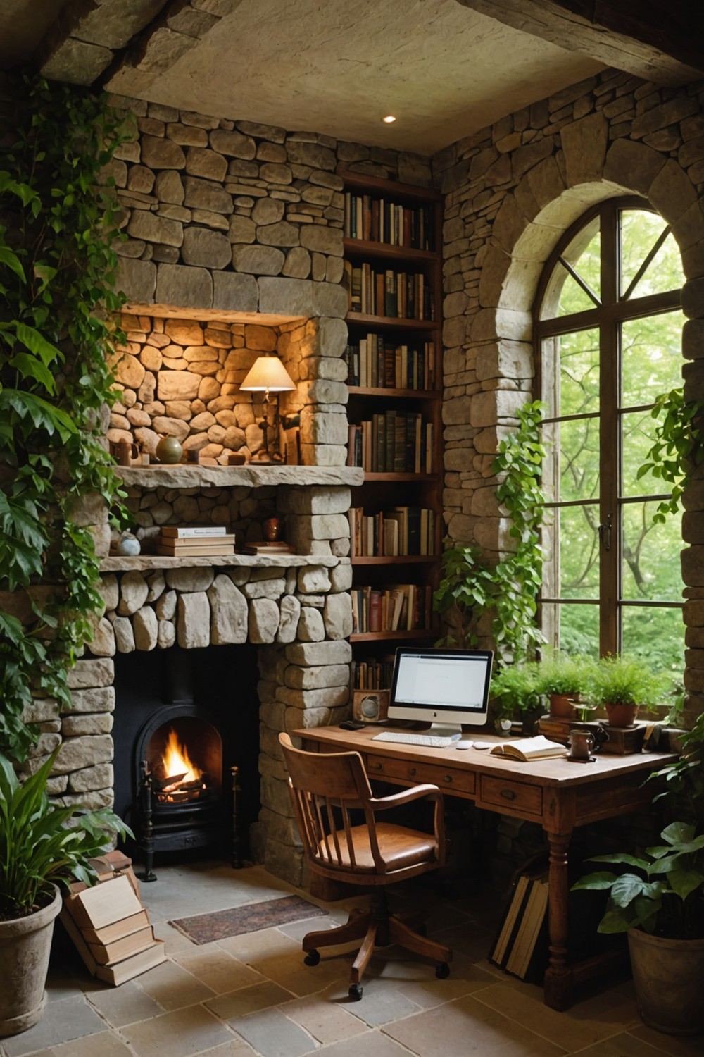 Secluded Writing Nook with Natural Stone Walls