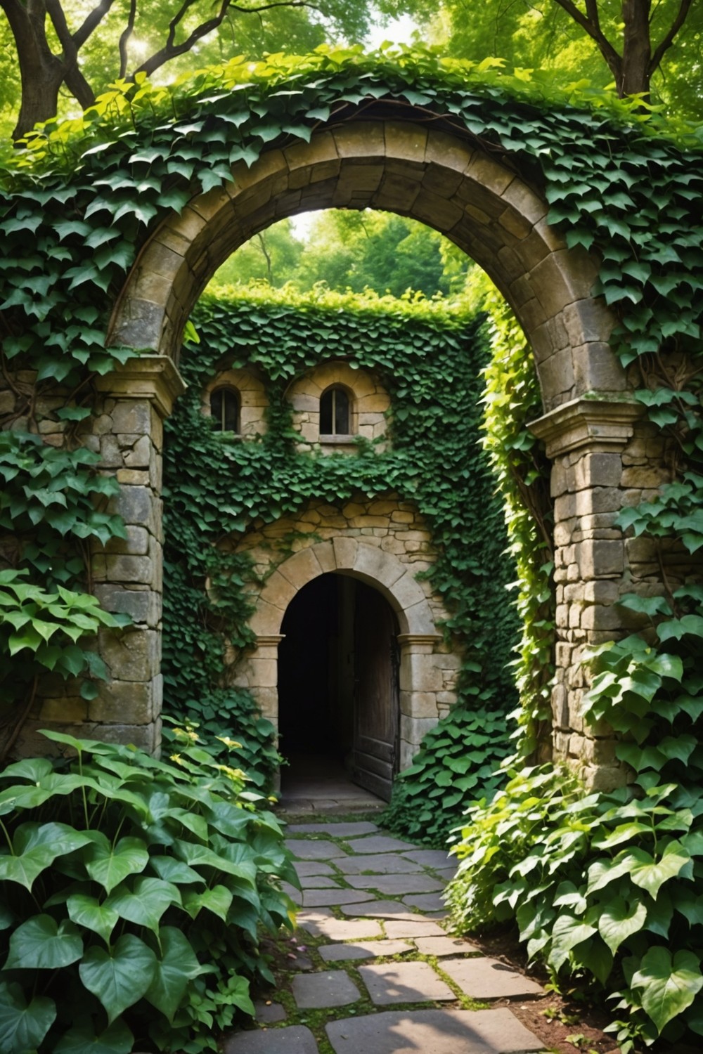 Secret Garden with Hidden Entrance and Ivy-Covered Walls