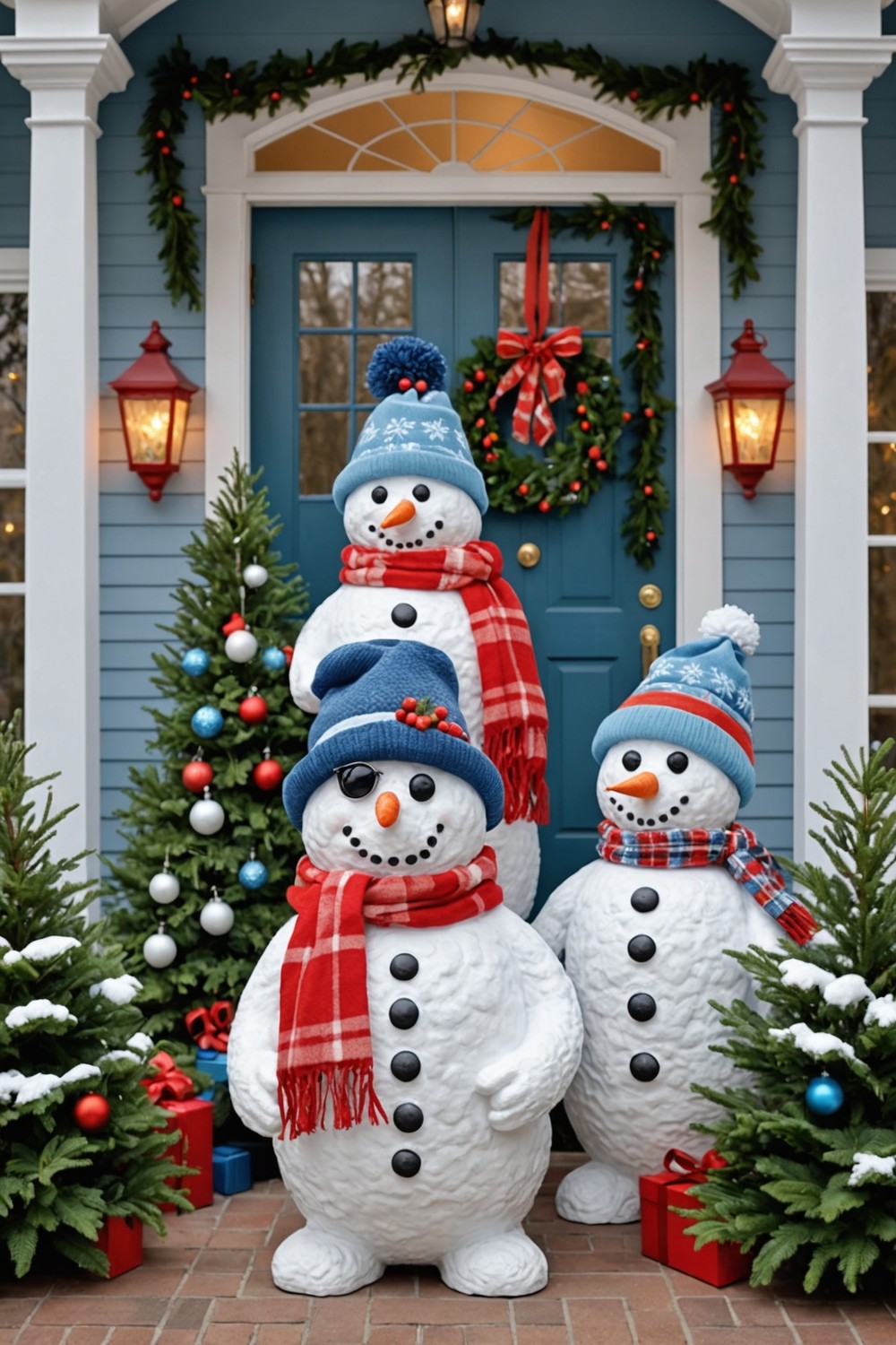 Snowman-Themed Christmas Porch with Whimsical Touches