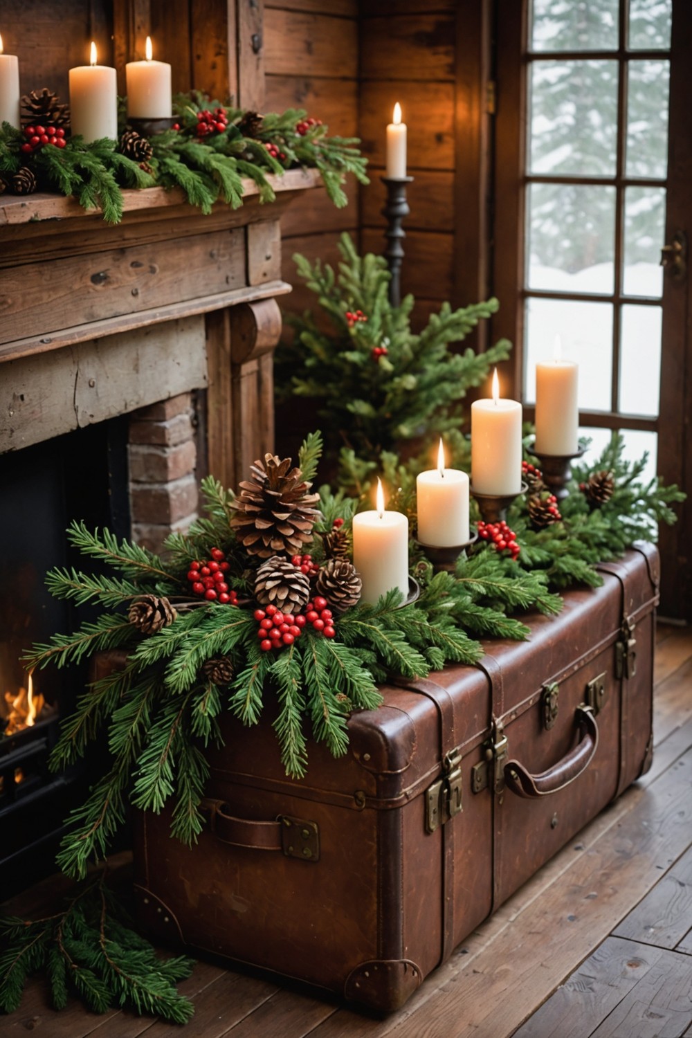 Vintage Suitcase and Holiday Greens