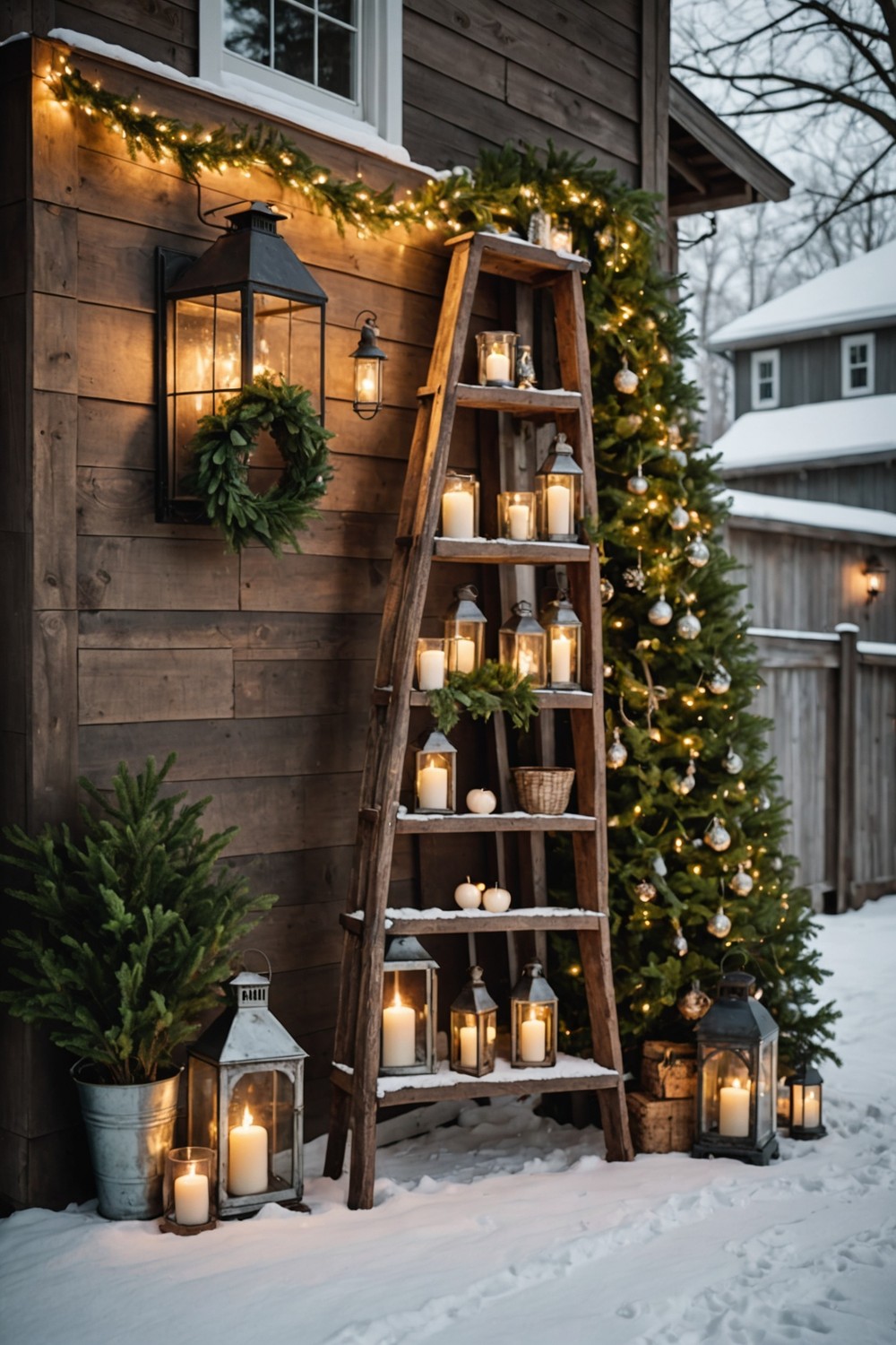 Wooden Ladder with Decorated Stairs