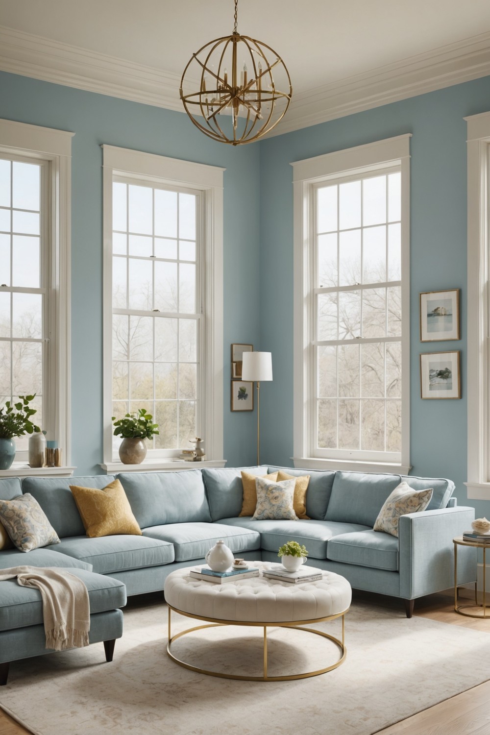 Bold Statement: Light Blue Accent Wall with Neutral Furniture