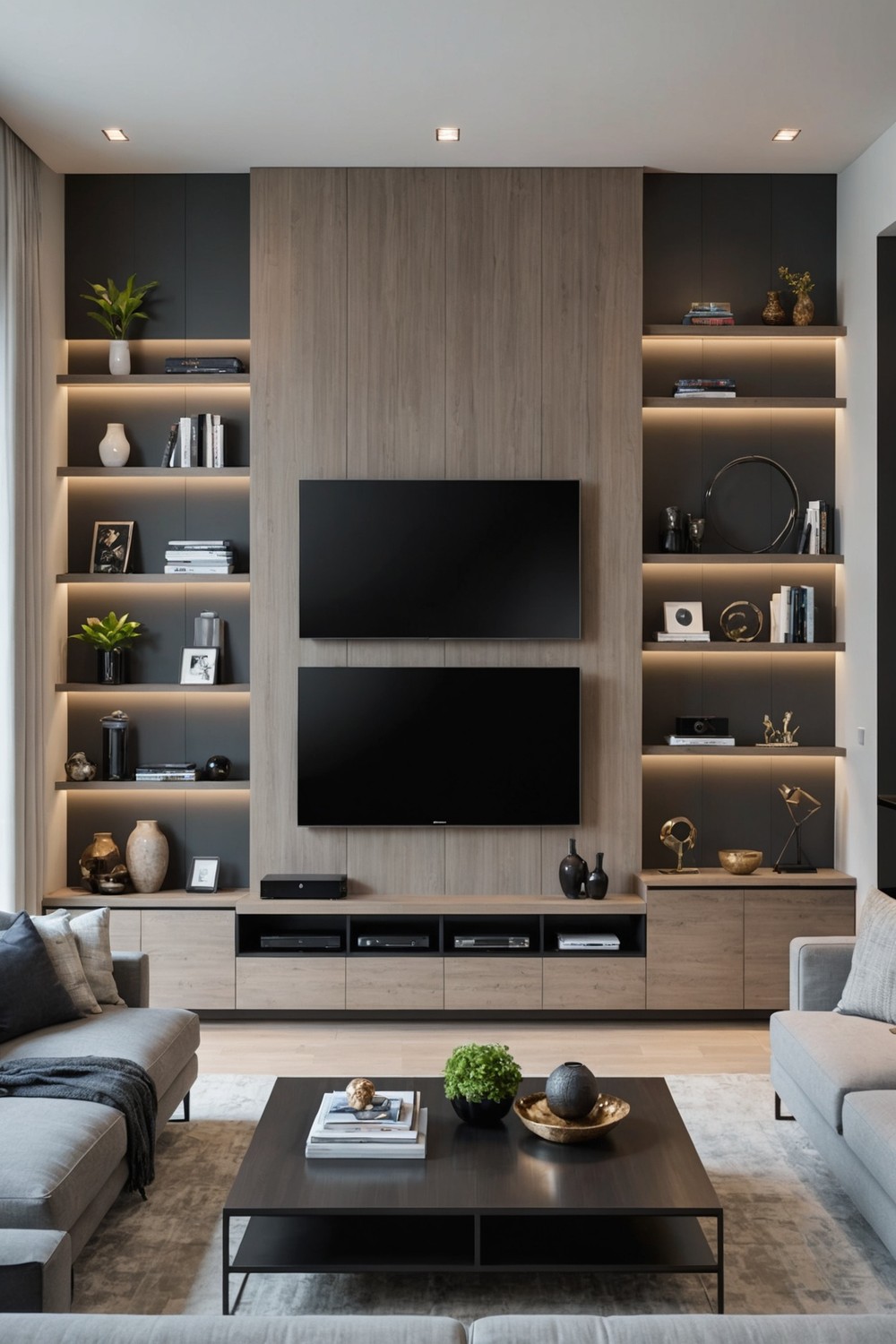 Contemporary TV Wall with Floating Shelves