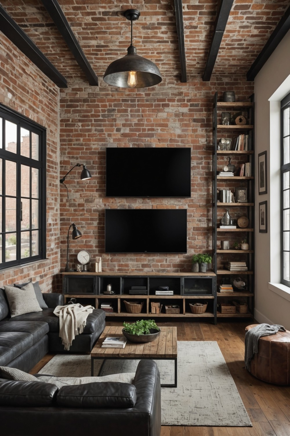 Industrial Chic TV Wall with Exposed Bricks