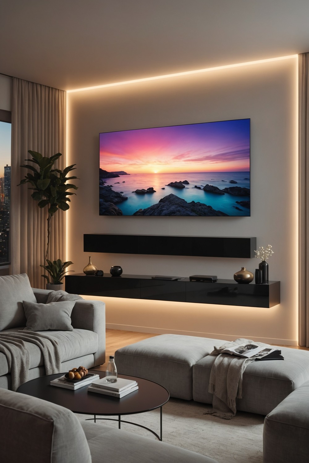 LED Backlit TV Wall with Ambient Lighting