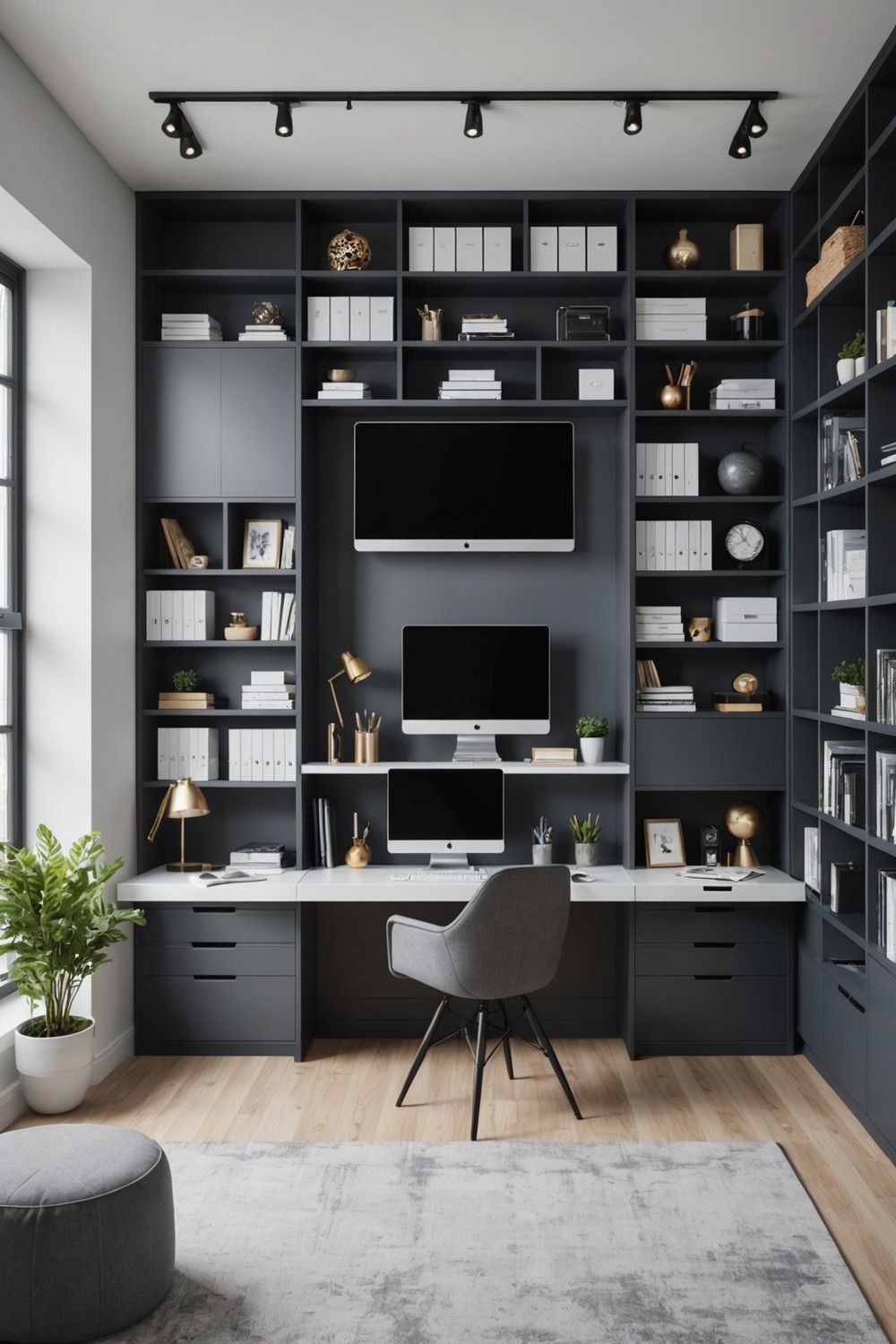 Loft Offices with Built-In Shelving and Storage