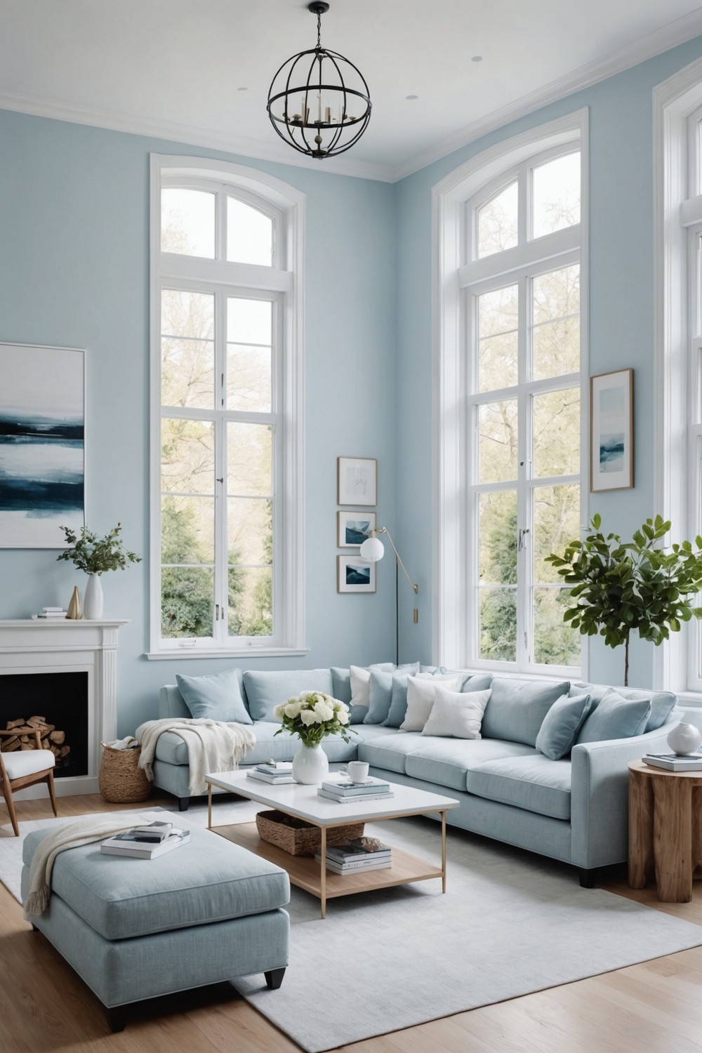 Modern Minimalist: Light Blue and White Monochromatic Scheme