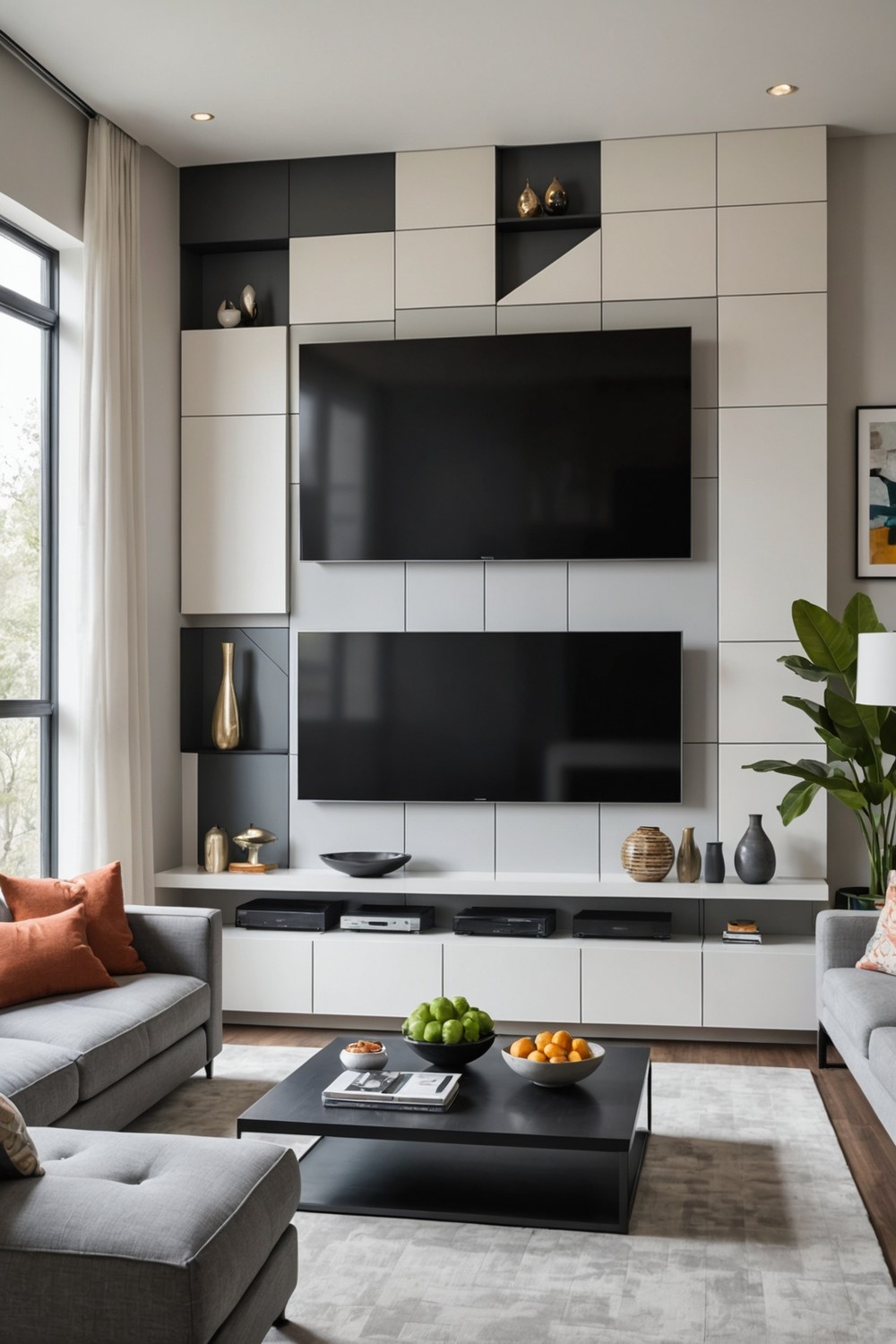 Modern TV Wall with asymmetrical Design