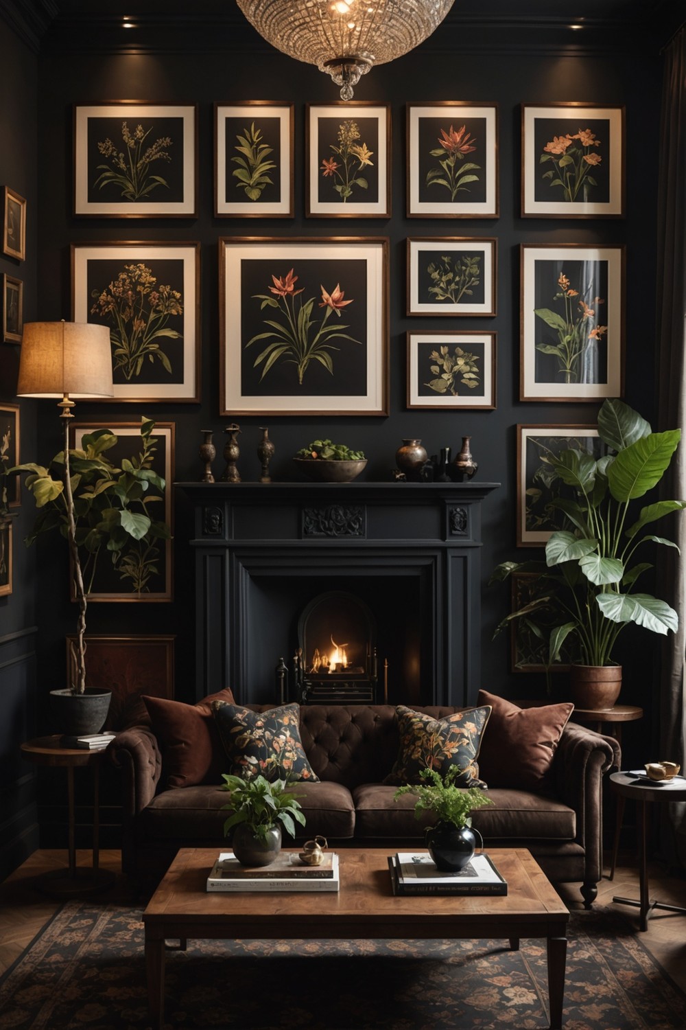 Moody Botanical Prints with Dark Wood Frames