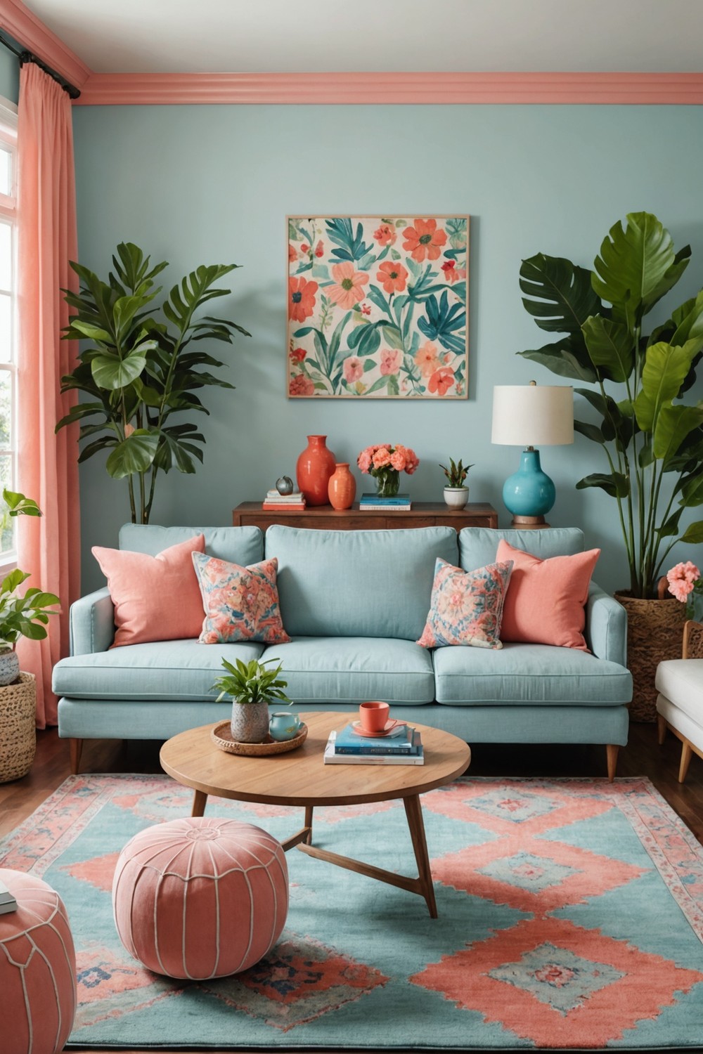 Playful Haven: Light Blue and Coral Pink Color Combination