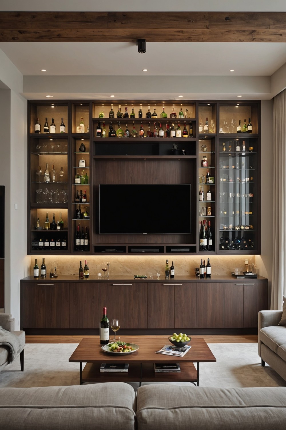 TV Wall with Built-in Bar and Wine Storage