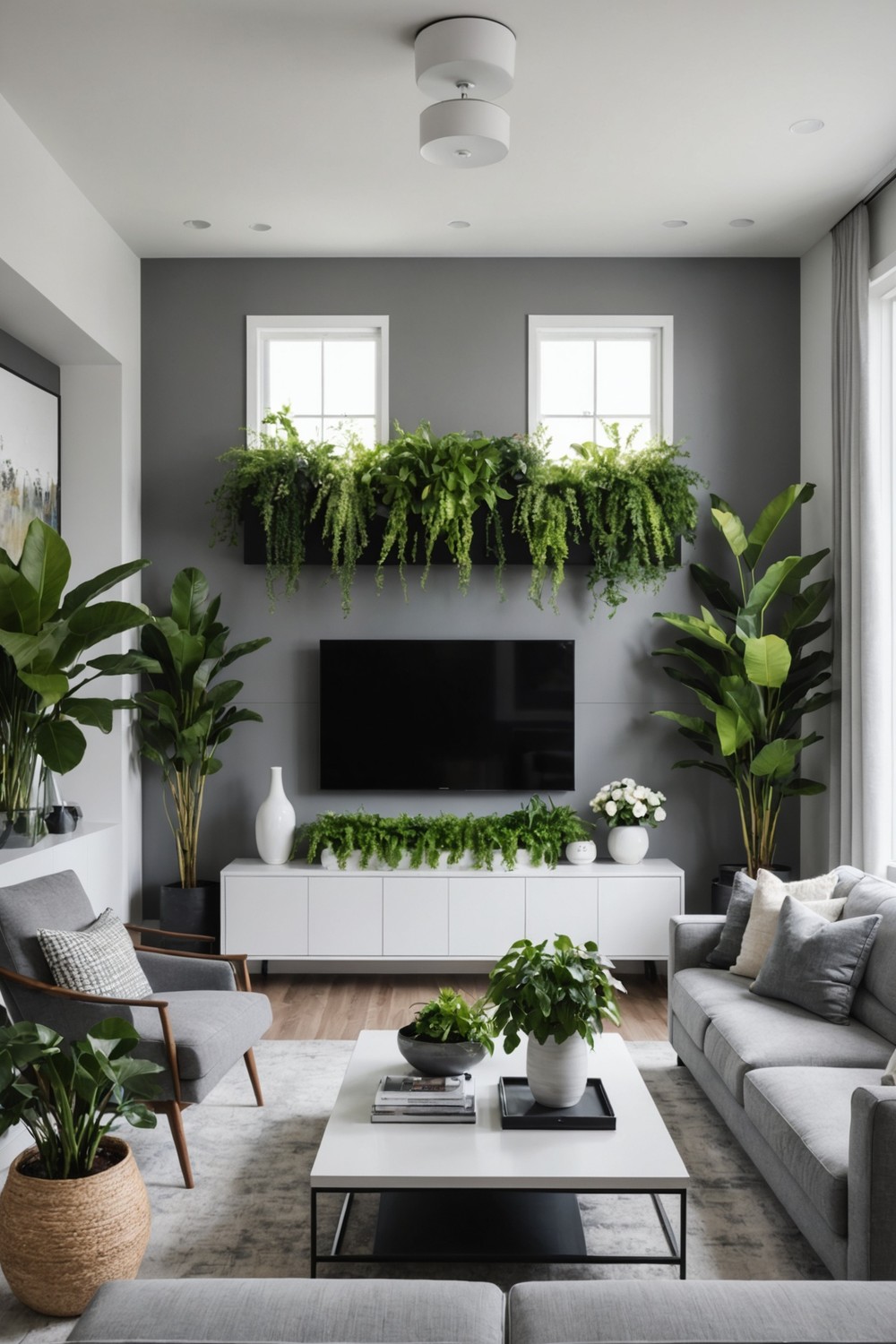 TV Wall with Built-in Planter Boxes