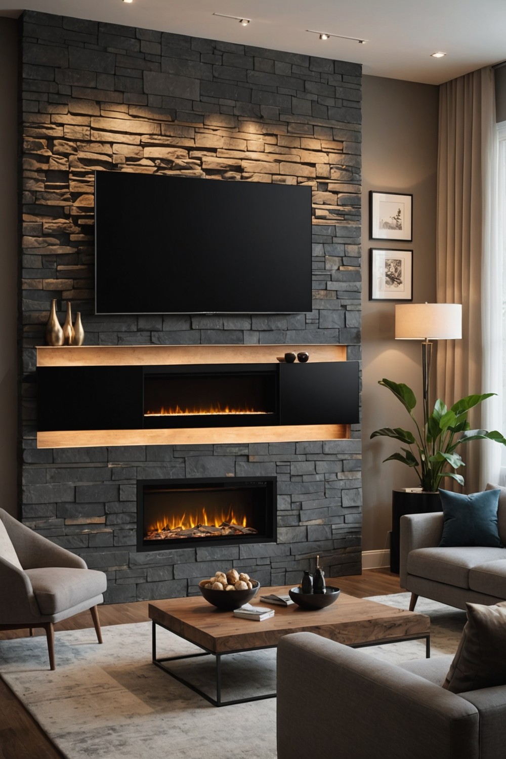 TV Wall with Integrated Fireplace