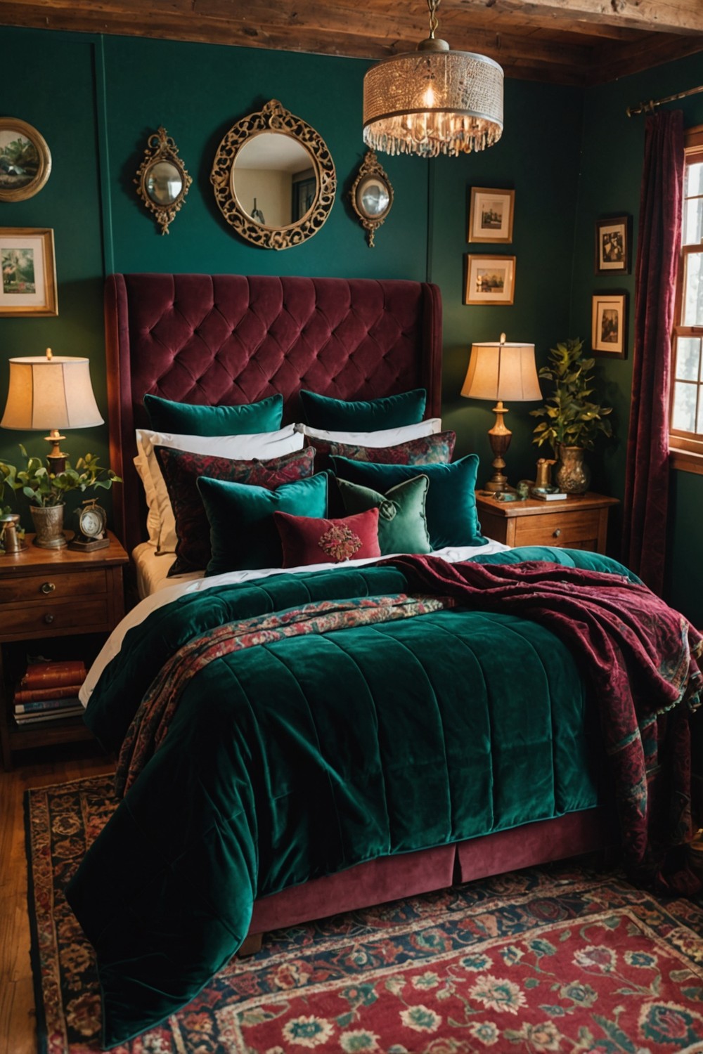 Velvet Bedspread in Deep Tones