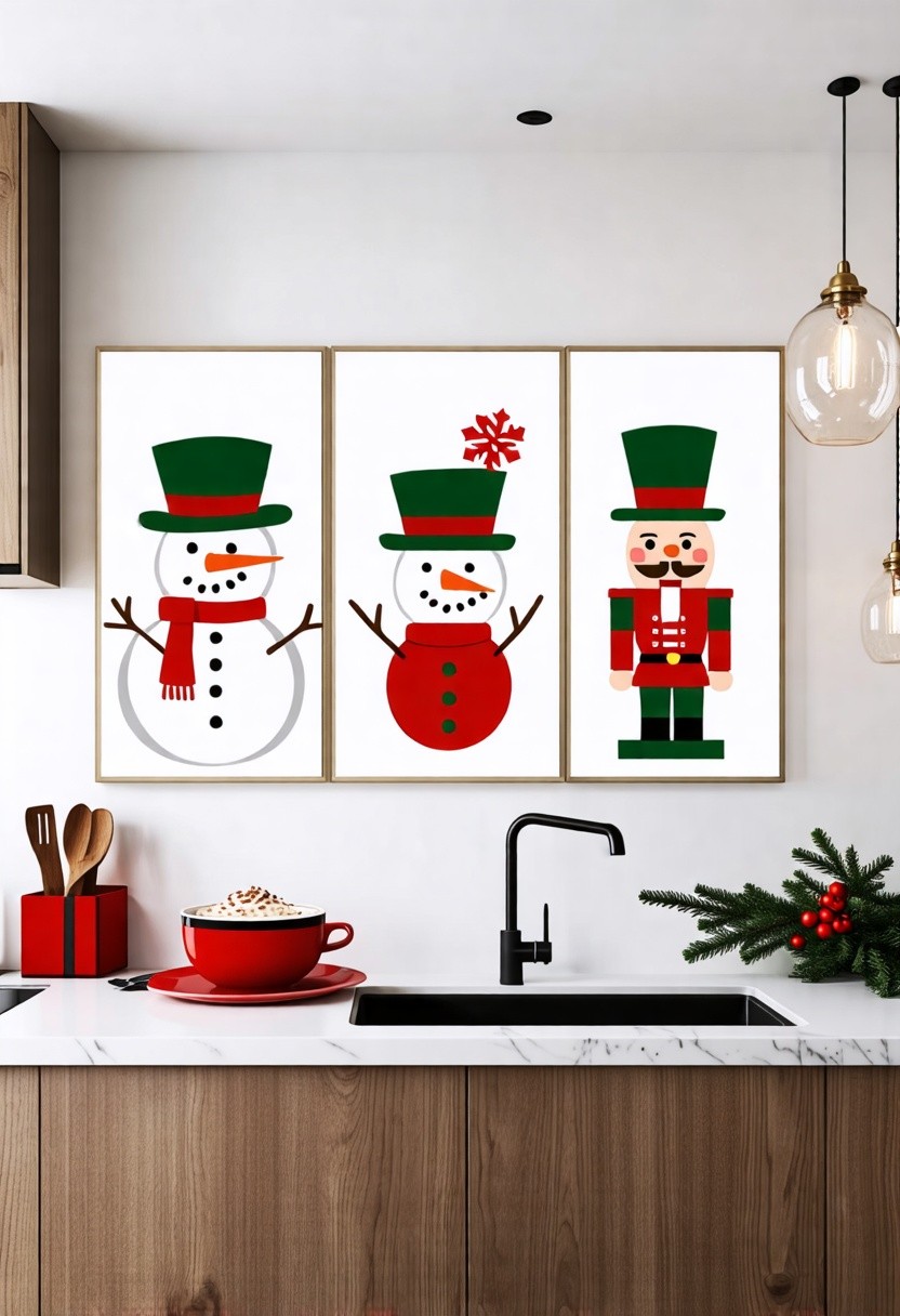 Christmas-themed Art Prints Above Cabinets