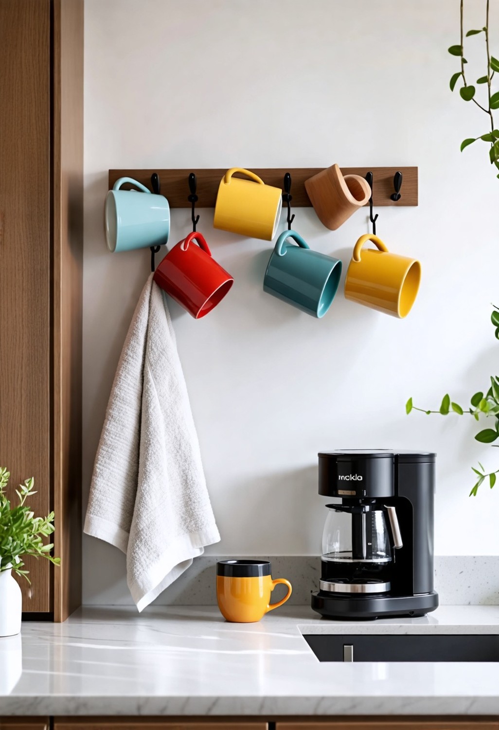 Install Hooks for Mugs and Towels