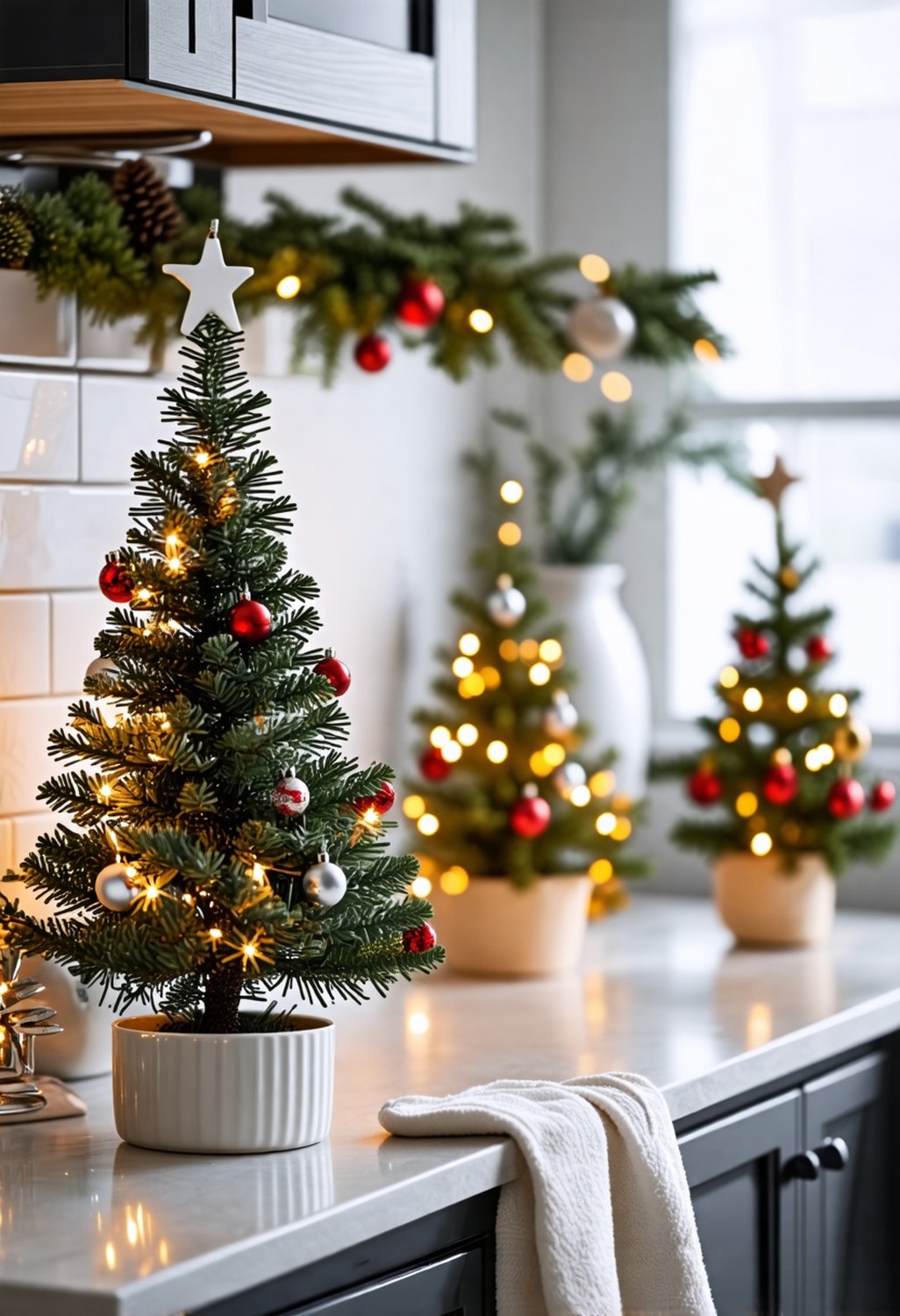 Mini Christmas Trees on Counters