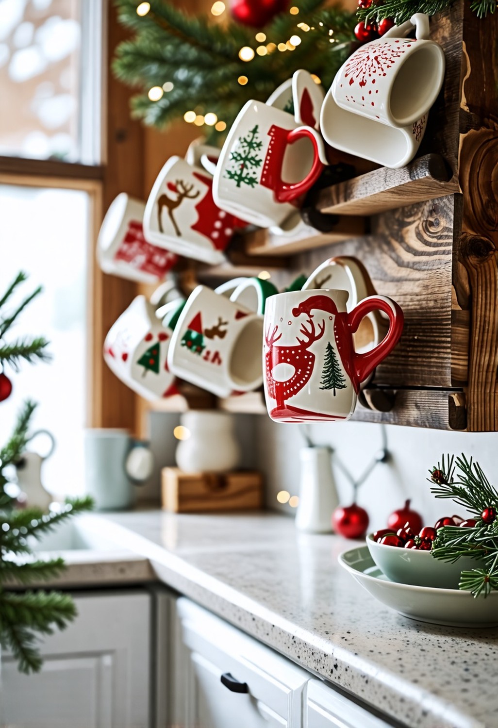 Mug Rack with Christmas Mugs