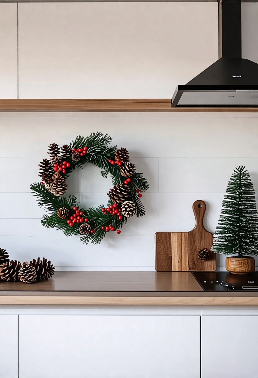 Rustic Christmas Wreath on Cabinet Doors