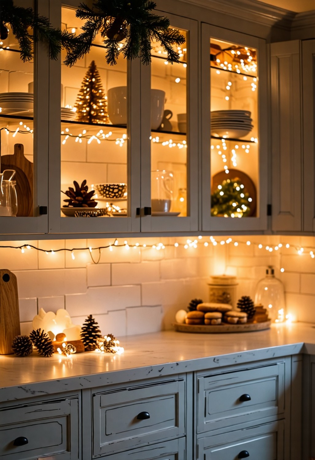 String Lights around Cabinets