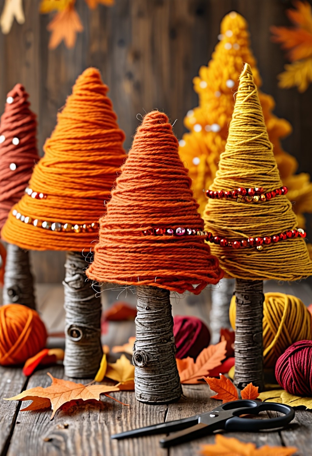 Yarn-Wrapped Fall Trees