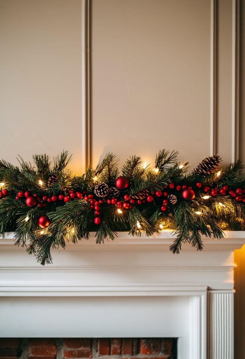 Burgundy and Pine Garland for Mantle