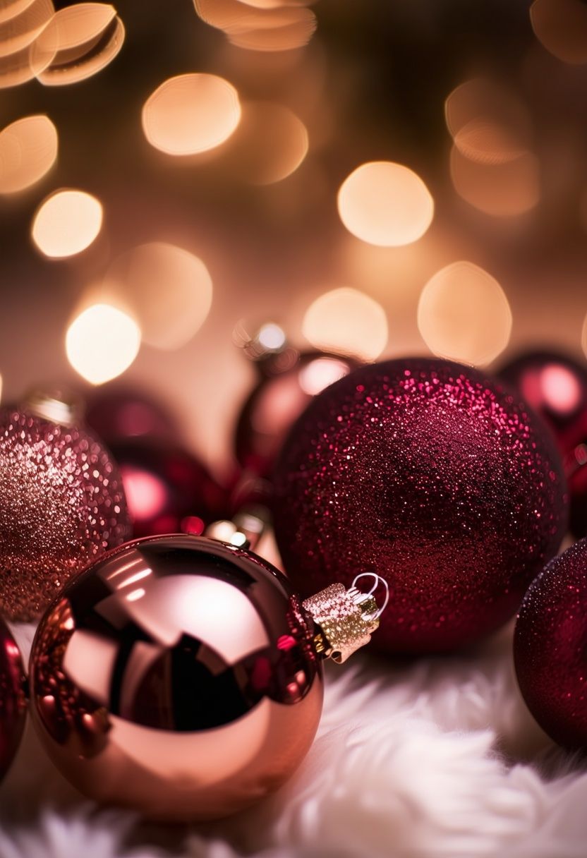 Burgundy and Rose Gold Christmas Ornaments