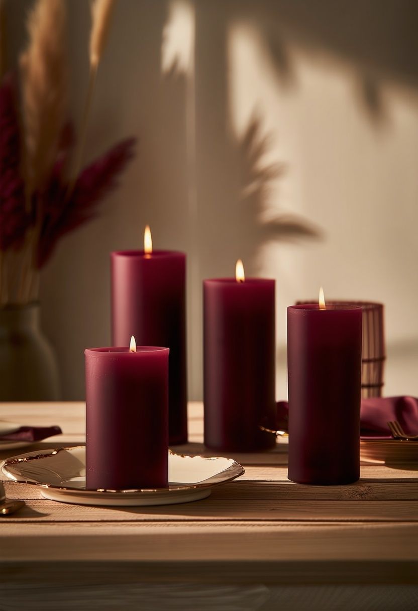 Burgundy Candles in Decorative Holders