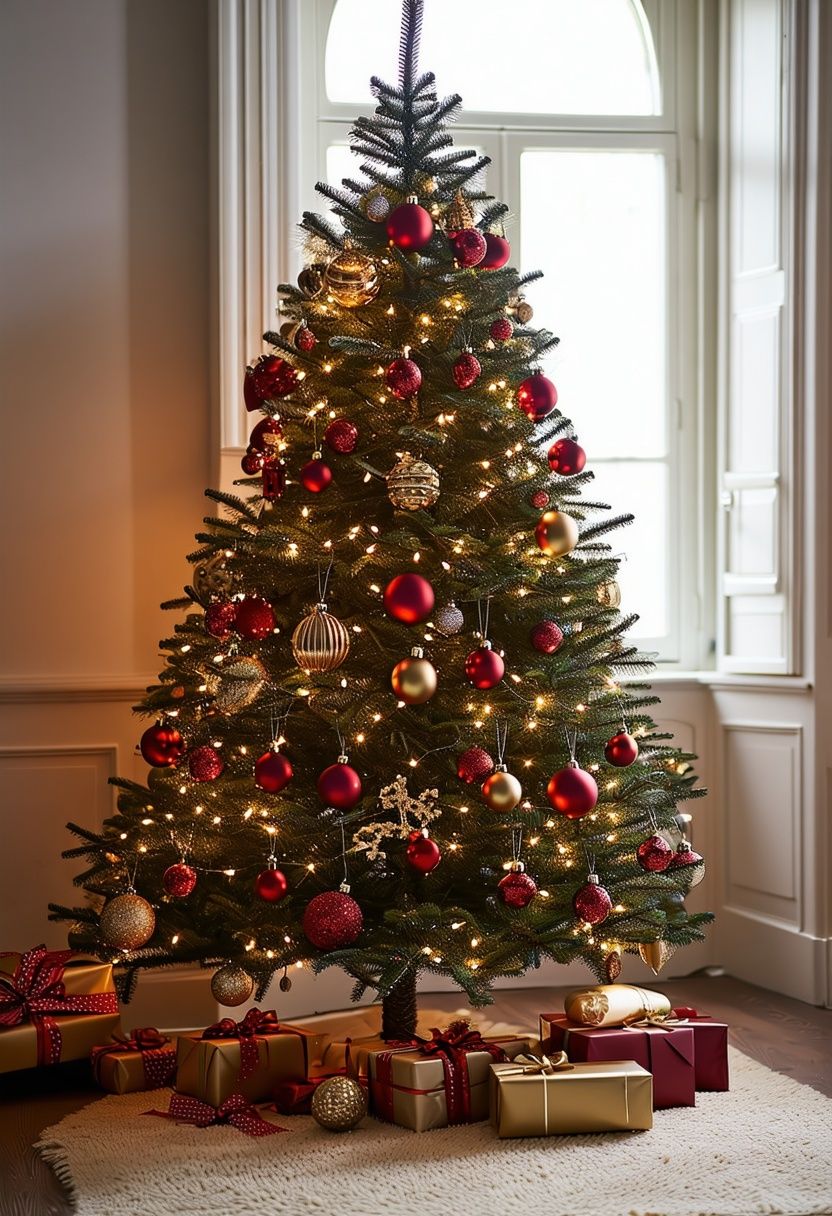 Burgundy Decorated Christmas Tree