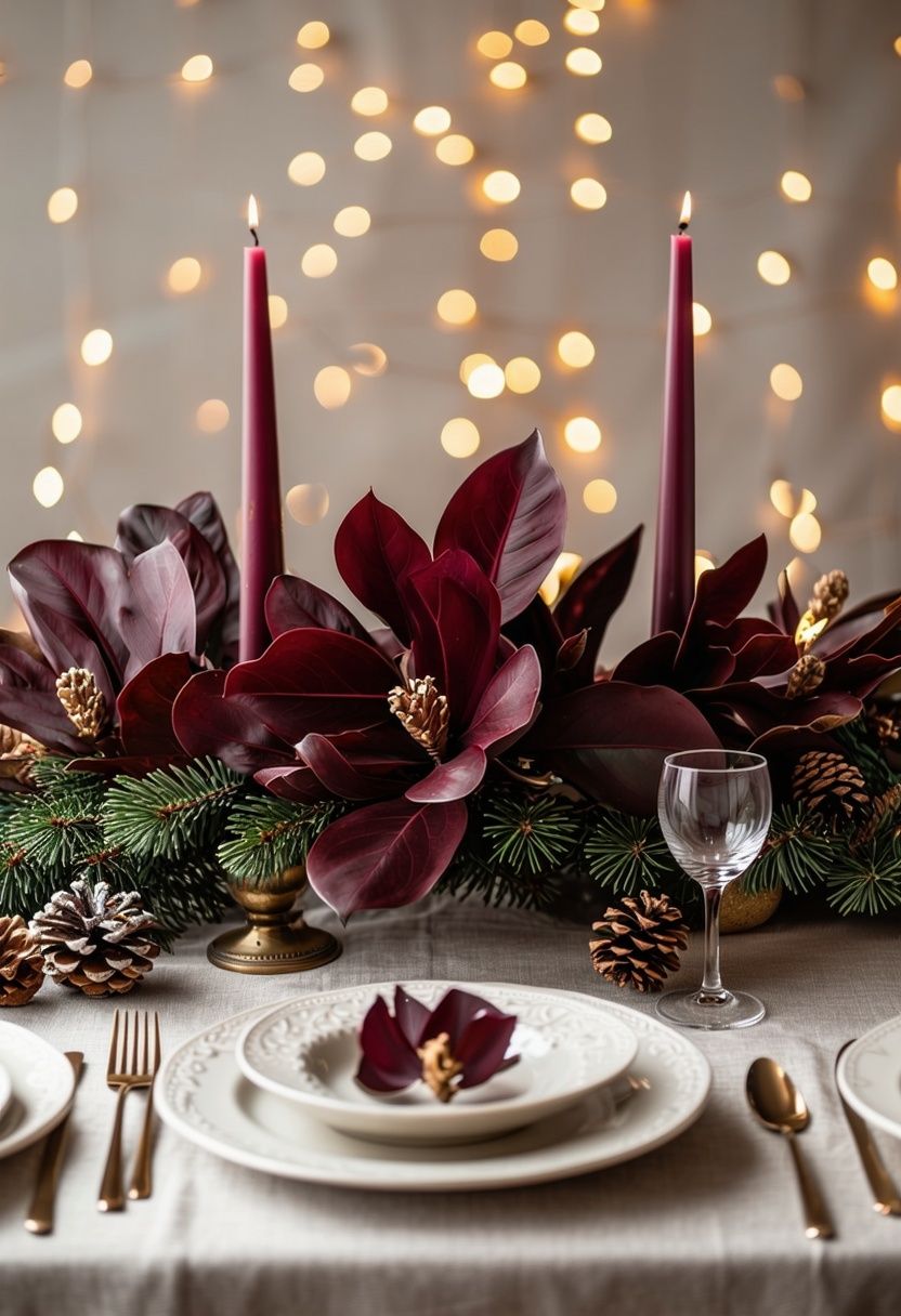 Burgundy Magnolia Leaf Centerpiece