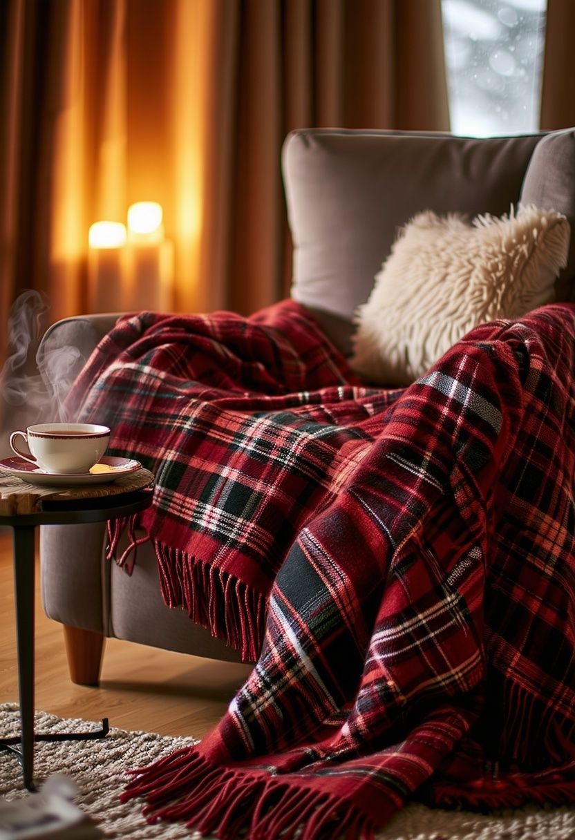 Burgundy Plaid Blanket for Cozy Nooks