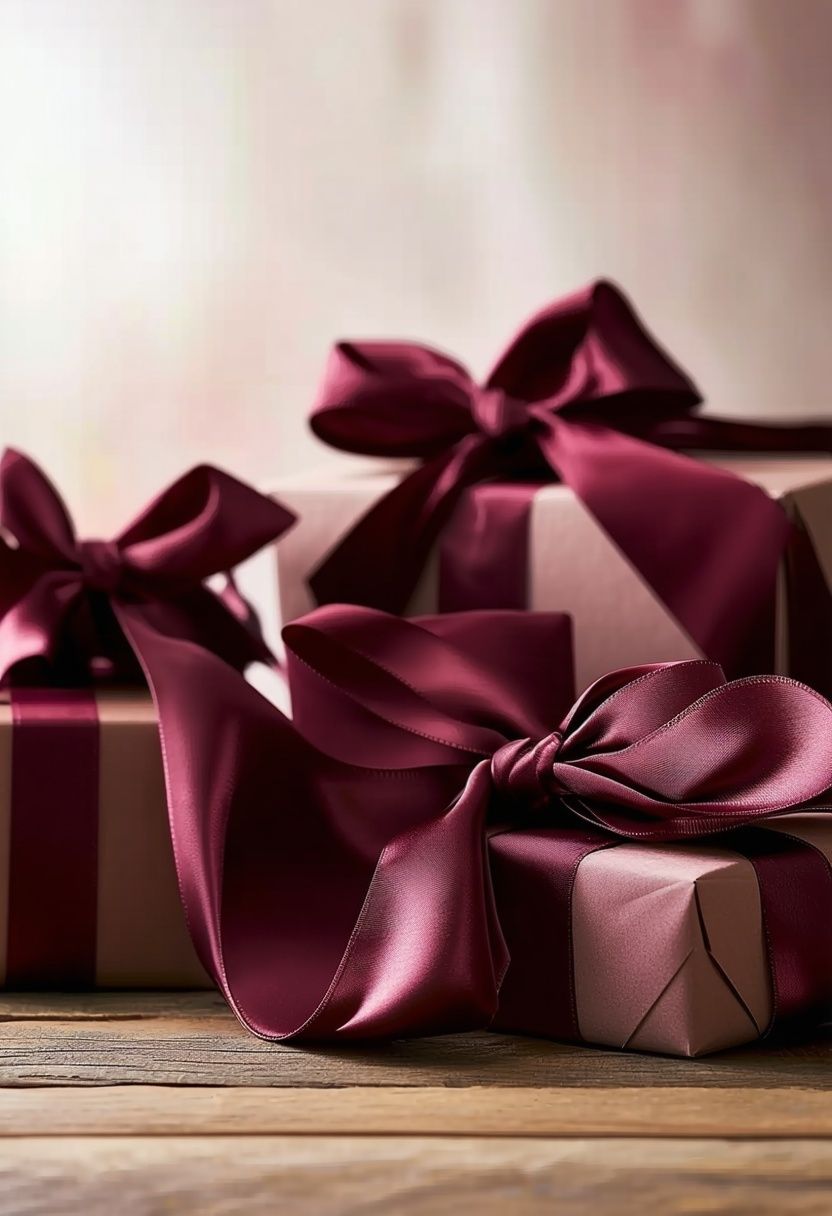 Burgundy Satin Ribbons for Gift Wrapping