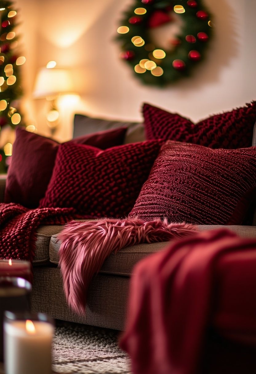 Burgundy Throw Pillows on Sofas