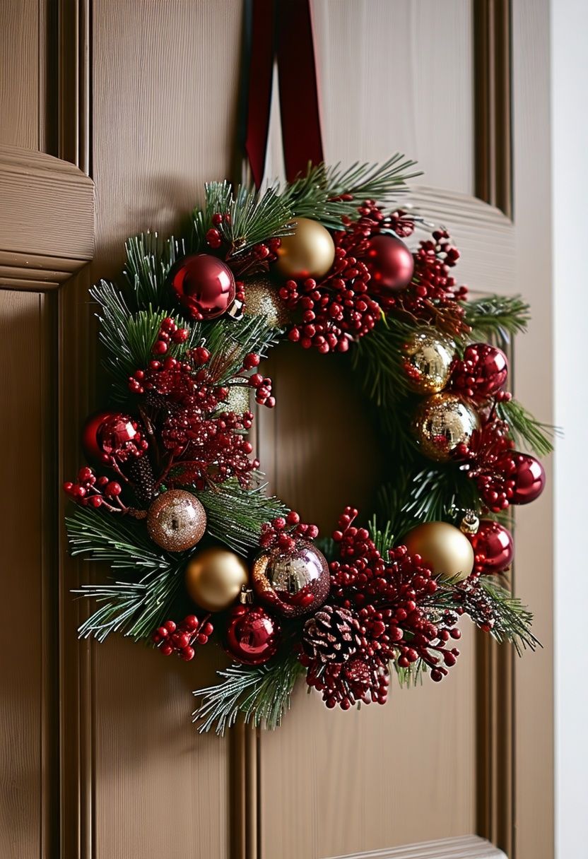 Burgundy Wreaths with Gold Accents