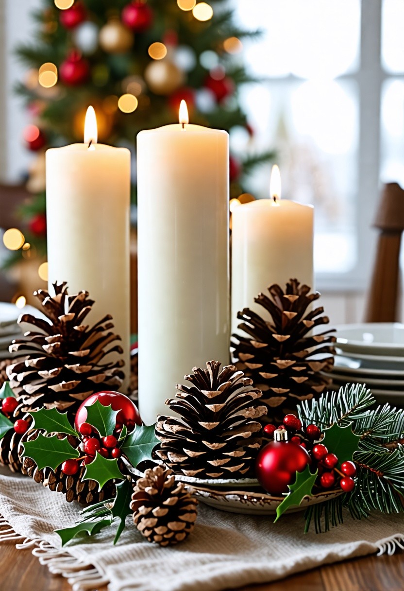 Simple Candles with Pinecones Accents