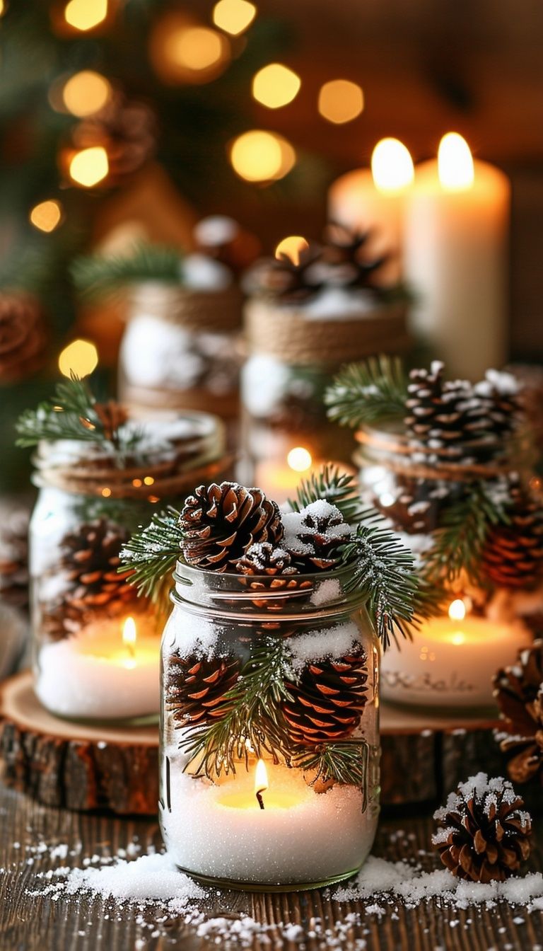 Snowy Mason Jar Centerpieces