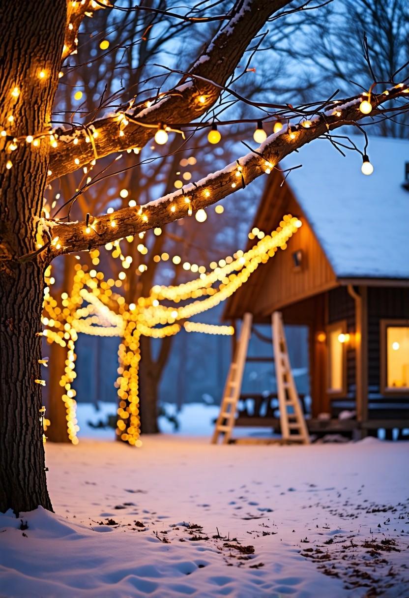 String Lights on Tree Branches