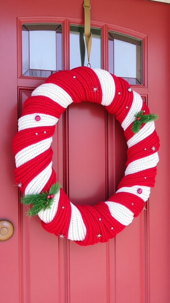 Candy Cane Yarn Wreath